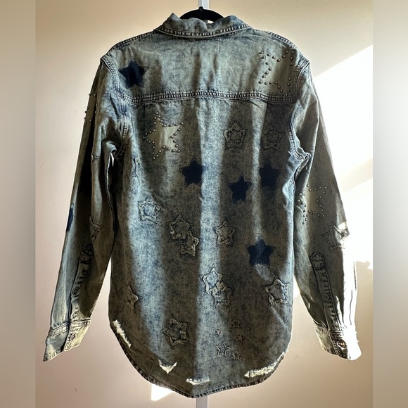 NWT Free People One Teaspoon Everyday Denim Classic Star Shirt S Petrol Green - Picture 6 of 11